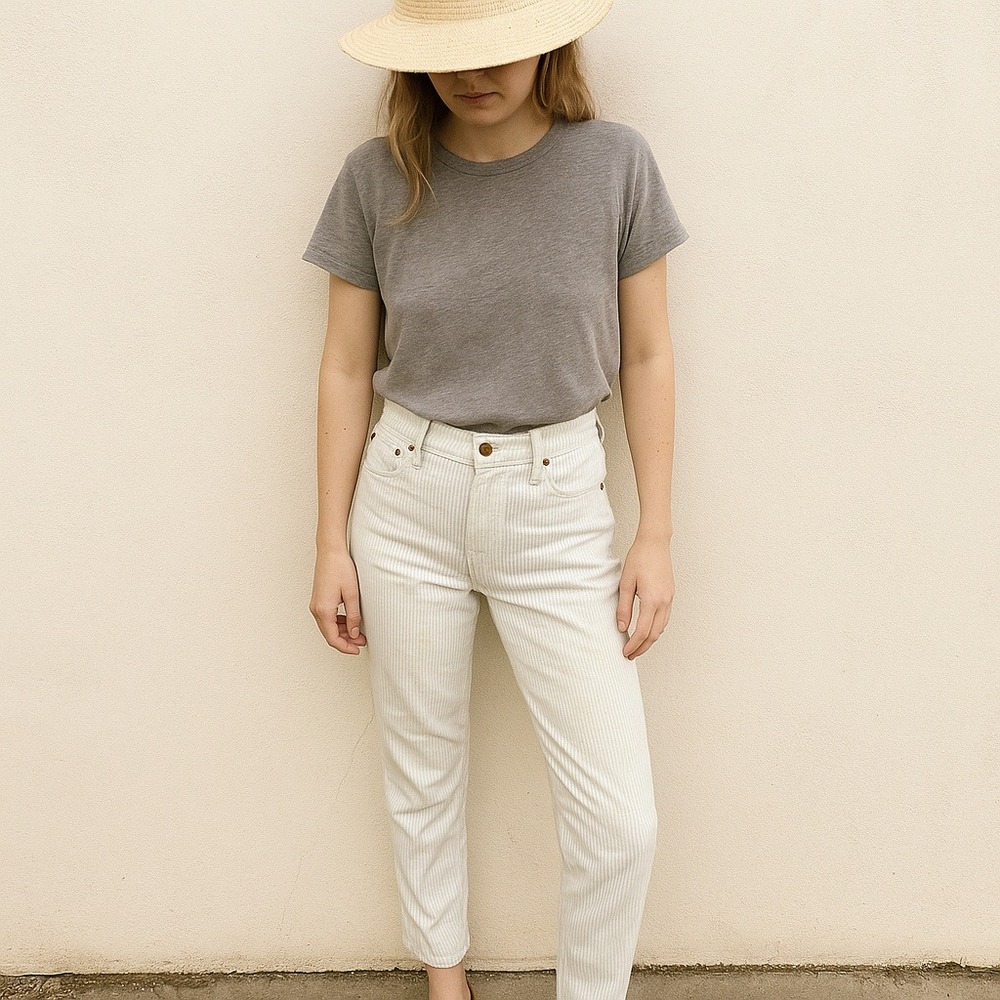The Great. The‎ Fellow Striped Crop Jeans Womens 25 White Blue Bohemian FLAWS